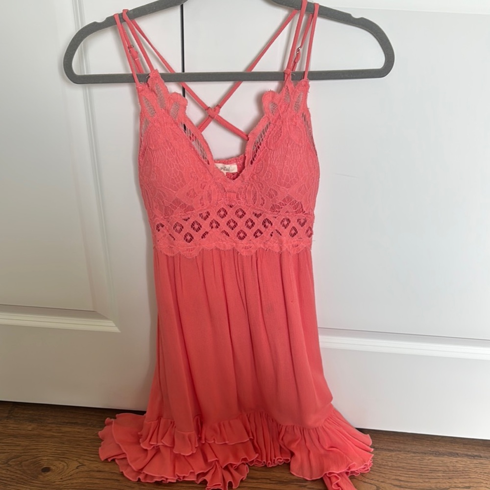 Amazon Women's Coral Lace Midi Dress